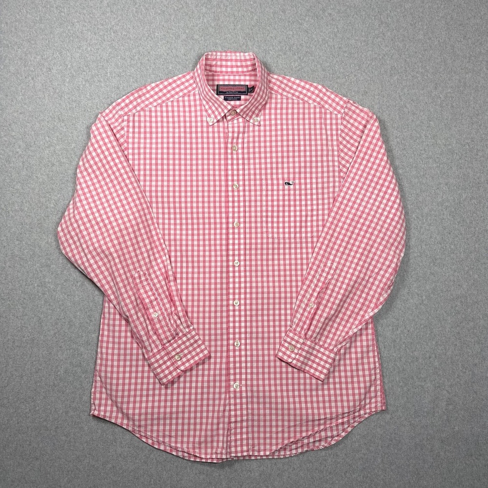 Vineyard Vines Tucker Shirt Mens Medium Pink Gingham Plaid Cotton Button Down